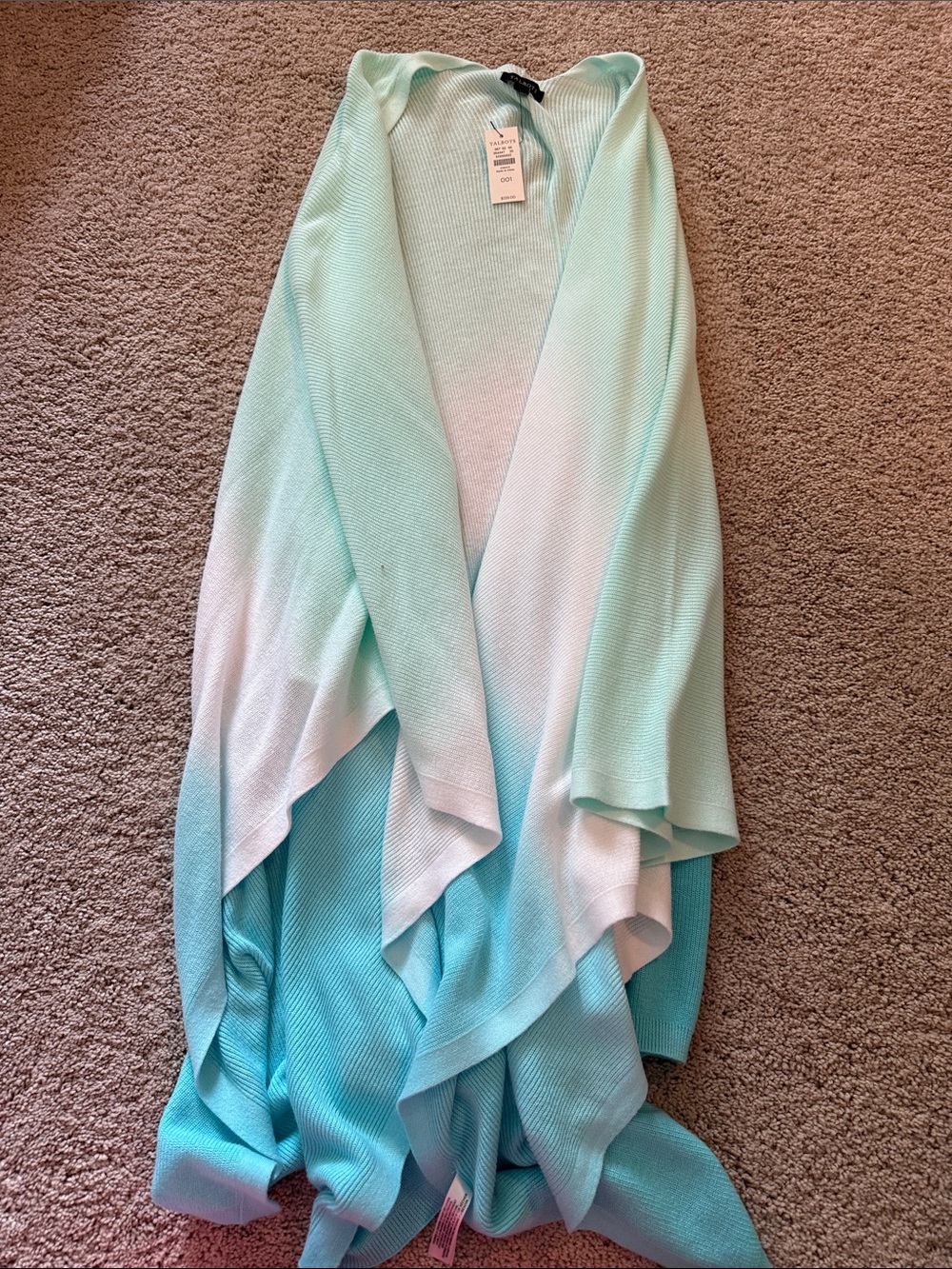Talbots Ombre Mint to Aqua Open-Front Sweater Wrap